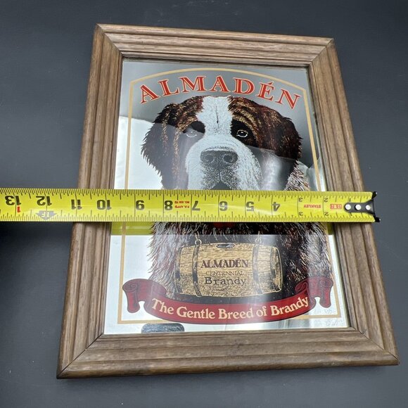 Vintage 11"x14" Almaden Centennial Brandy Mirror Sign with St Bernard Mascot - Picture 8 of 12